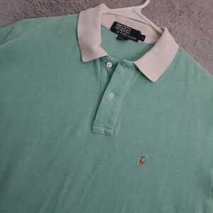 Vintage Polo Ralph Lauren Shirt Mens Large Contrast Trim Green Flesh Pony Preppy